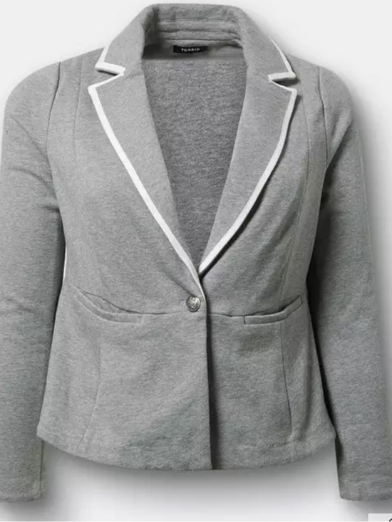 torrid Jackets & Blazers - torrid Grey Peplum Blazer with White Trim